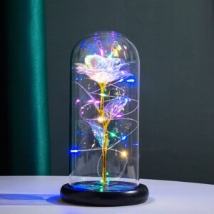 Luminária de Rosa com Cupula de Vidro Luzes De Led Branca